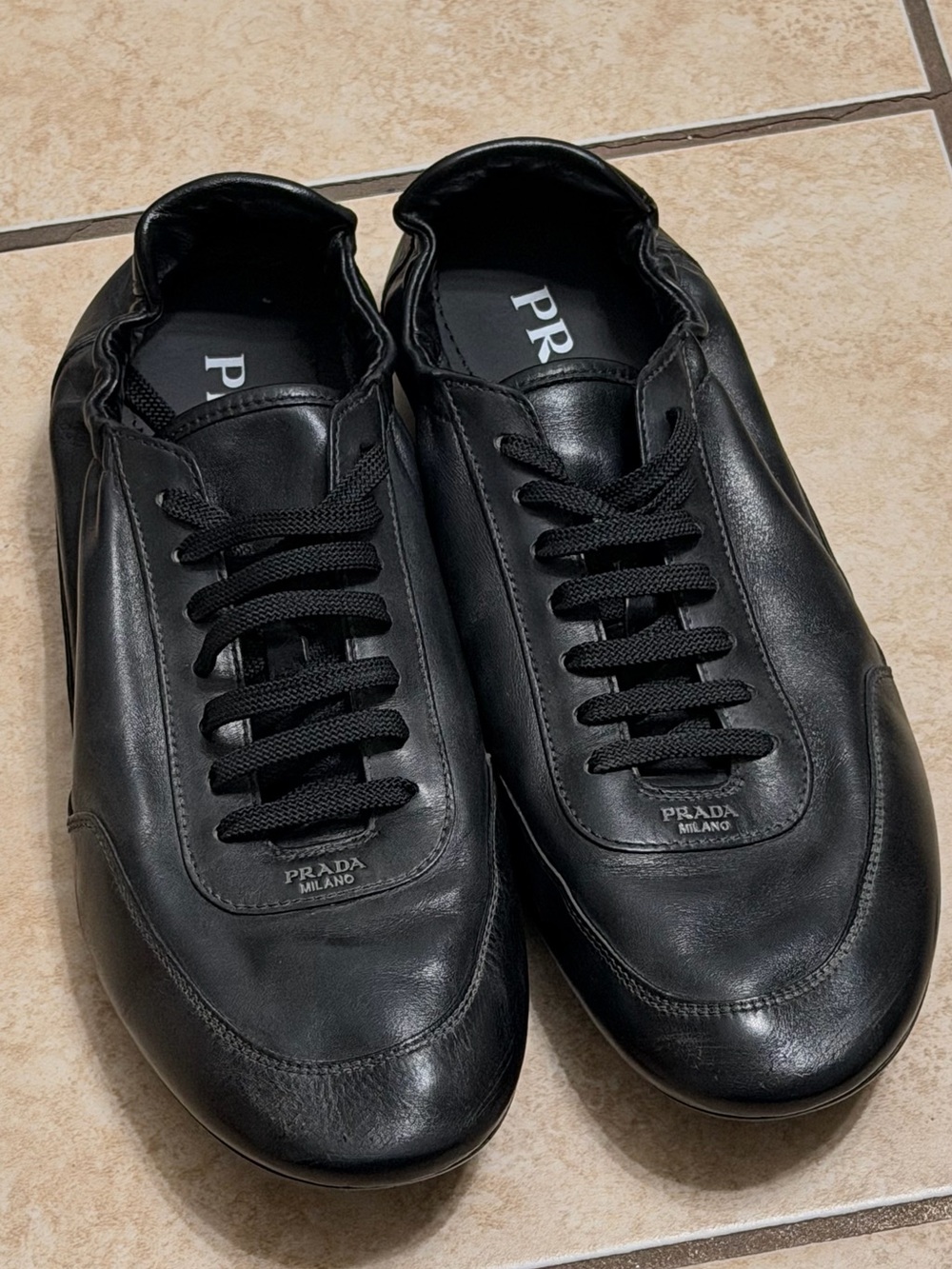 Prada Collapse Black Leather Men’s Low-Top Sneakers